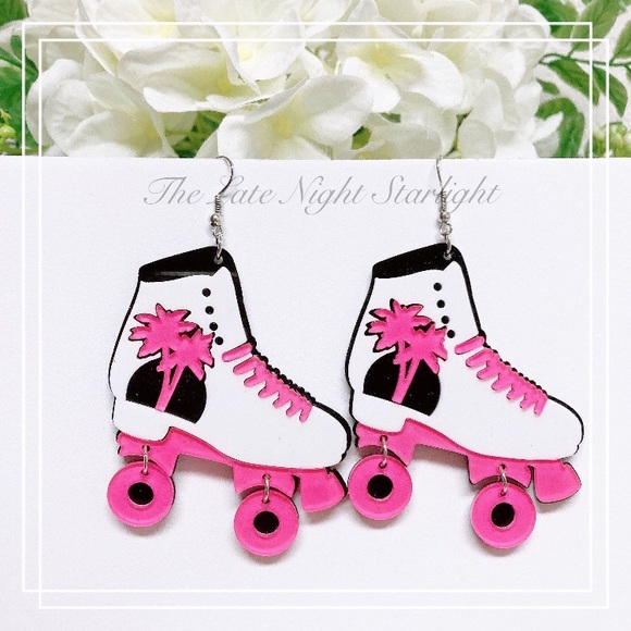 Jewelry - 🎉 New Pink & White Roller Skate Dangle Earrings